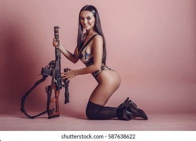 Hot Sexy Brunette Girl Gun On Stock Photo Shutterstock