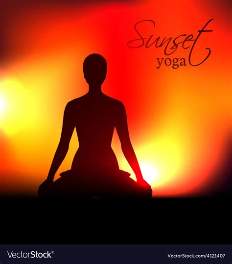 Yoga woman silhouette at sunset Royalty Free Vector Image