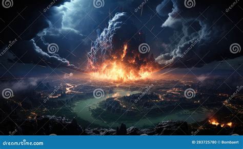 Generative Ai Illustration of Landscape and Meteor Hitting the Planet ...