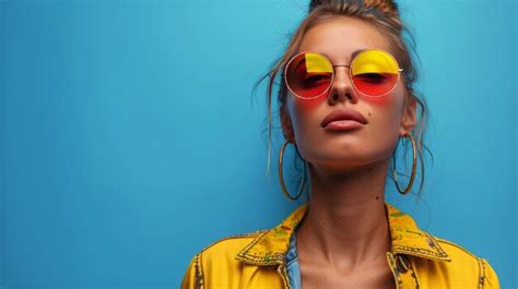 Premium Photo Woman Wearing Red Sunglasses And Yellow Jacket