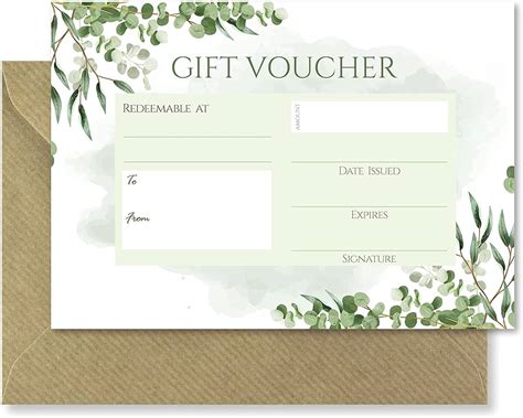 Botanical Gift Vouchers And Envelopes Double Sided Watercolor Leaf