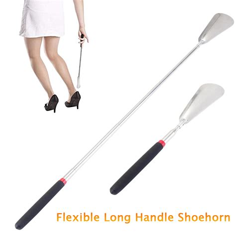 Long Handle Shoehorn Flexible Silver Stainless Steel Shoe Horn Stick