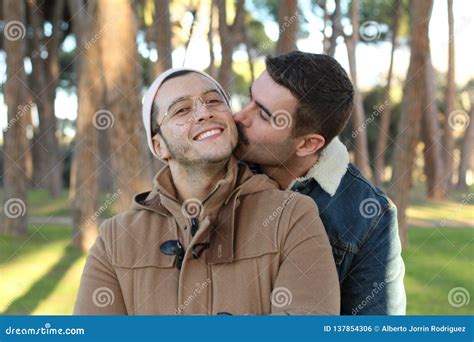 Romantic Gay Couple In The Park Stock Photo Image Of Lifestyle Homosexual