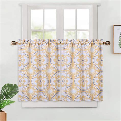 Haperlare Yellow Cafe Curtains 26 Wx36 L Damask Floral Farmhouse