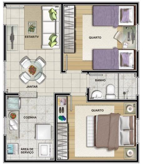 Apartamento Decorado Pequeno De 46m Mrv 1 Plantas De Casas