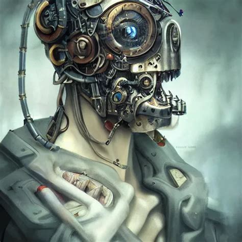 Portrait Painting Of A Steampunk Cyborg Psycho Killer Stable