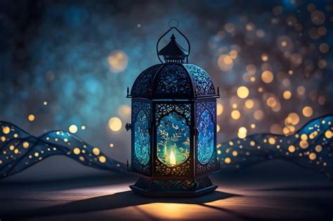 Premium Photo A Blue Lantern With The Words Ramadan In The Middle