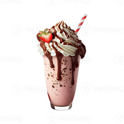 D Render Of Strawberry Shake Glass With Whipped Cream Dripping