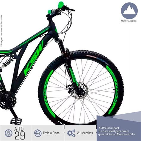 Bicicleta Full Impact Aro 29 Quadro 19 Suspensão 21v Freio a Disco