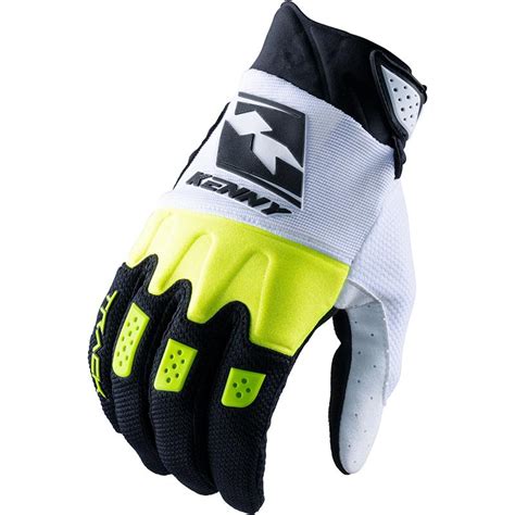 Gants Cross TRACK KENNY Noir Blanc Jaune Fluo MOTO AXXE FR Gants Cross