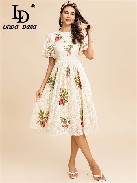 LD LINDA DELLA Robe Mi Longue Manches Bouffantes Pour Femme Robe De