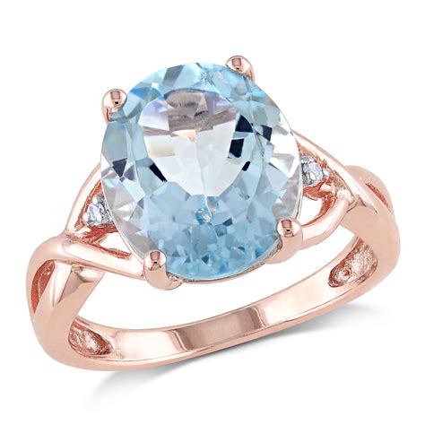 Miabella Women S 5 1 2 Carat T G W Oval Cut Sky Blue Topaz And Diamond Accent Rose Gold Flash