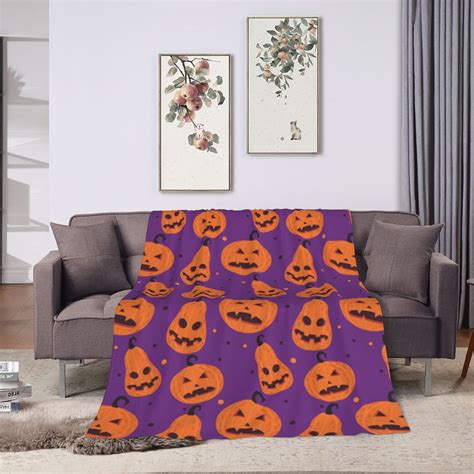 Znduo Cartoon Pumpkin Ghost Faces Pattern Throw Blanket Lightweight