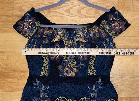 Foxiedox Anthropologie Georgina Off The Shoulder Black Floral Lace