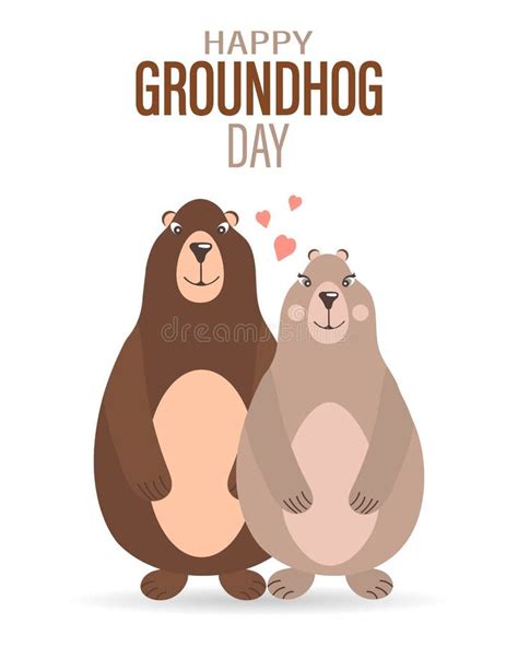 Happy Groundhog Day Pair Of Groundhogs In Love With Hearts