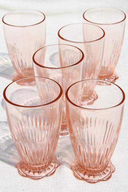 Vintage Old Colony Lace Edge Fine Rib Drinking Glasses Pink Depression