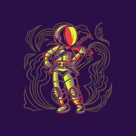 Astronauta tocando violino ilustração legal Vetor Premium