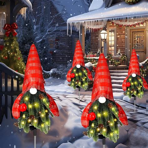 Amazon Baquler 4 Pcs Solar Christmas Gnome Tree Lights 80 Led