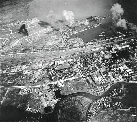Surabaya under attack by Allied carrier aircraft on 17 May 1944 during