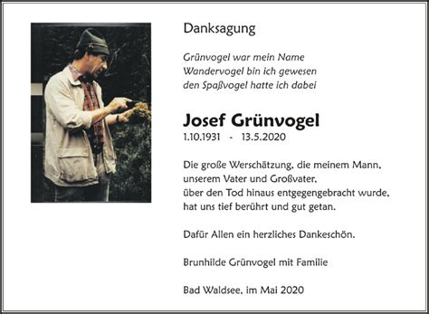 Traueranzeigen Von Josef Gr Nvogel Schwaebische De Trauerportal