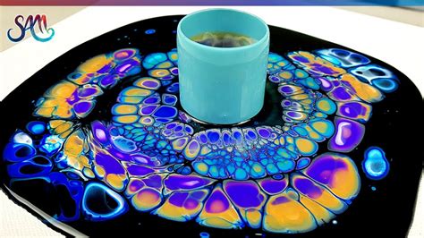 Must See Peacock Open Cup With Awesome Colors Acrylic Pour Cells