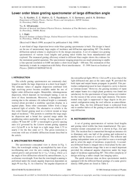 (PDF) Lower order blaze grating spectrometer of large diffraction angle ...