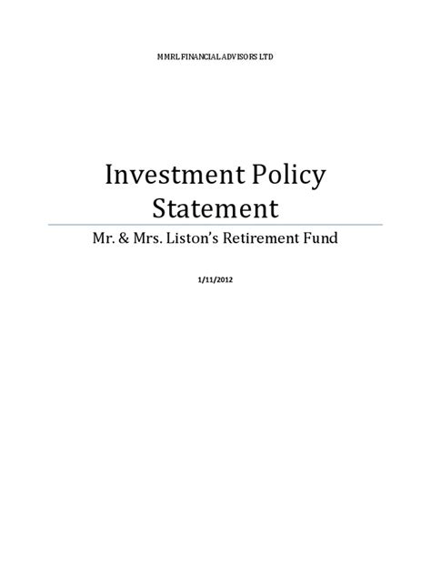 Basic Sample Investment Policy Statement Pdf Investing Investor