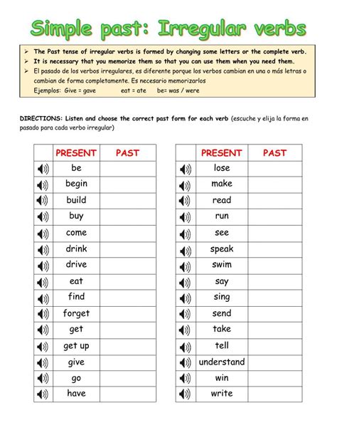 Irregular Verbs Activity Sheets