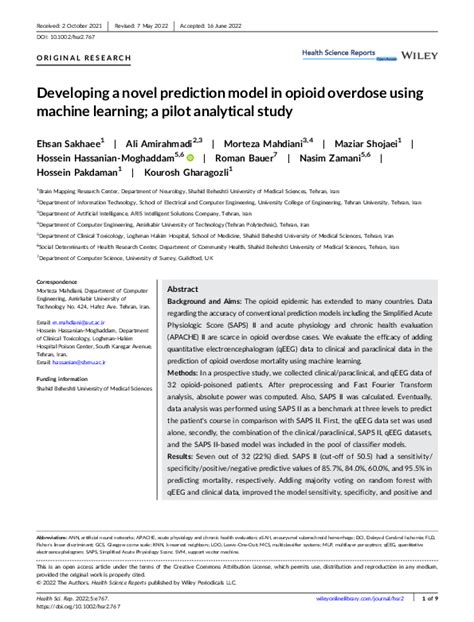 Pdf Developing A Novel Prediction Model In Opioid Overdose Using