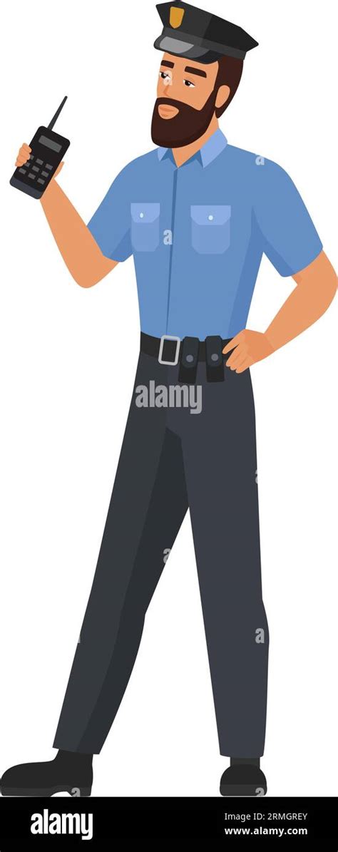 Policeman With Walkie Talkie Radio Police Officer Guardian Cartoon