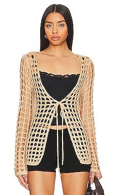MORE TO COME Malya Tie Cardigan In Nude REVOLVE