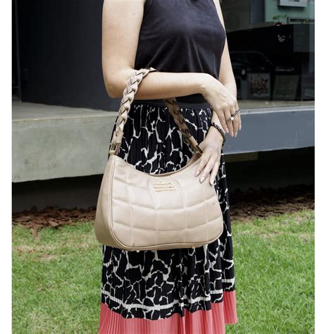 Bolsa de Ombro em Couro Legítimo Nude