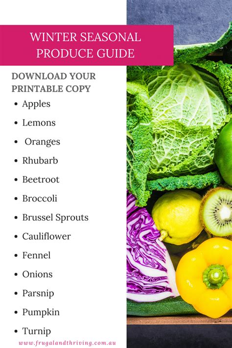 Australian Winter Seasonal Fruit and Vegetable Guide