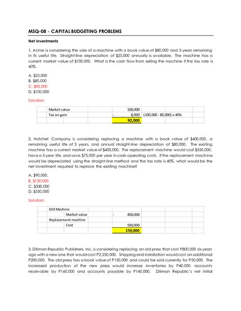 SOLUTION Msq 08 Capital Budgeting 01 Studypool