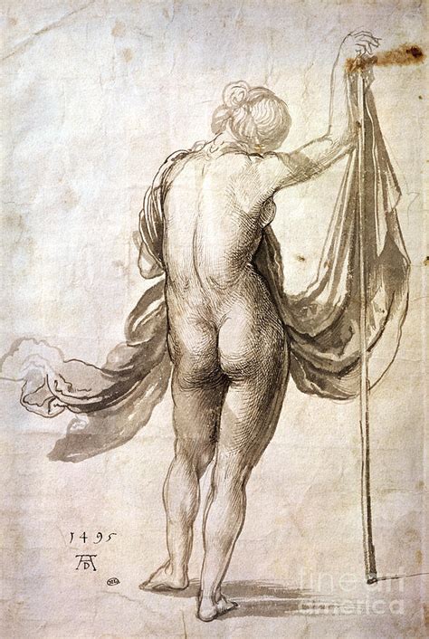 Nude Study Or Nude Female From The Back Drawing By Albrecht