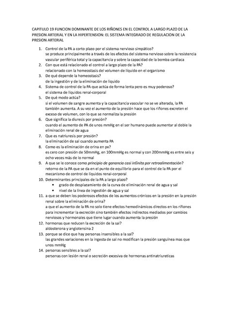 Capitulo 19 Resumen Fisiologia Capitulo 19 Funcion Dominante De Los RiÑones En El Control A