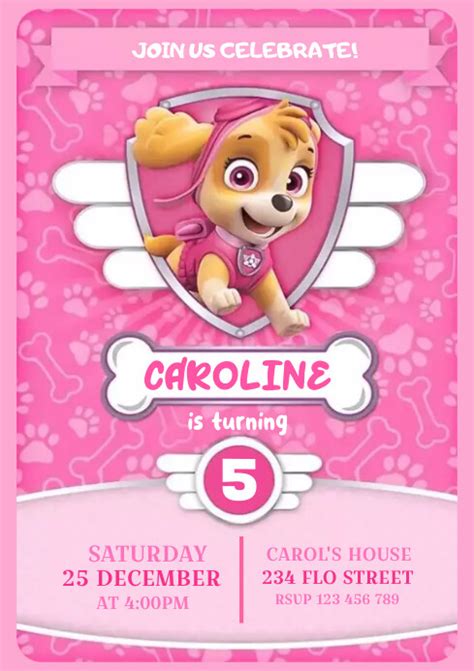 Skye Paw Patrol Birthday Invitation Template Postermywall