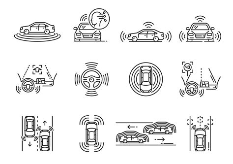 Driverless Car Line Icons Self Driving Vehicles 11353436 Vector Art At