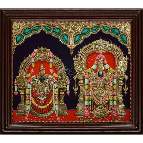 Thirupathi Venkatachalapathi And Thaayar Padmavathi Tanjore Painting