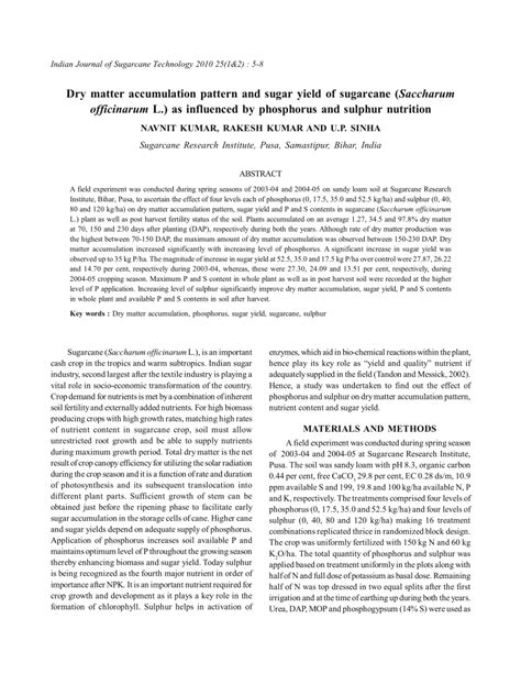 Pdf Dry Matter Accumulation Pattern And Sugar Yield Of Sugarcane