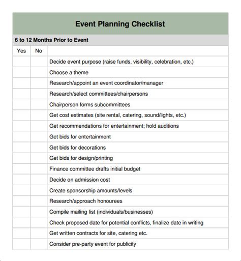 Printable Event Planning Checklist Template