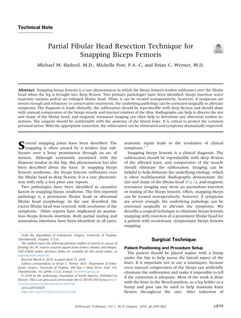 Pdf Partial Fibular Head Resection Technique For Snapping Biceps Femoris