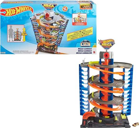 Hot Wheels GTT95 City Power Parkgarage Spielset mit Aufzug für 60 Fahrzeuge mit 1 Hot