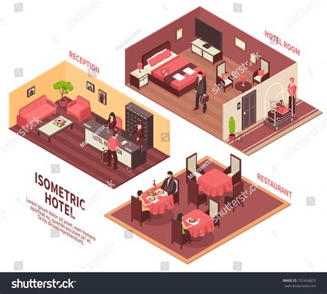 Colored Isometric Hotel Illustration Three Rooms Stock Vector Royalty