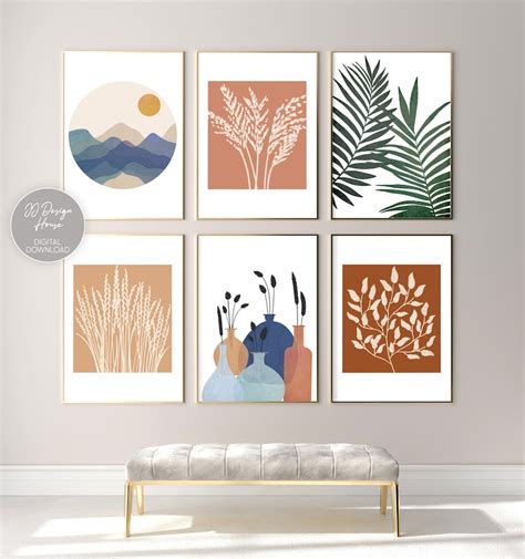 Boho Wall Art Gallery Wall Set Mid Century Modern Prints Etsy