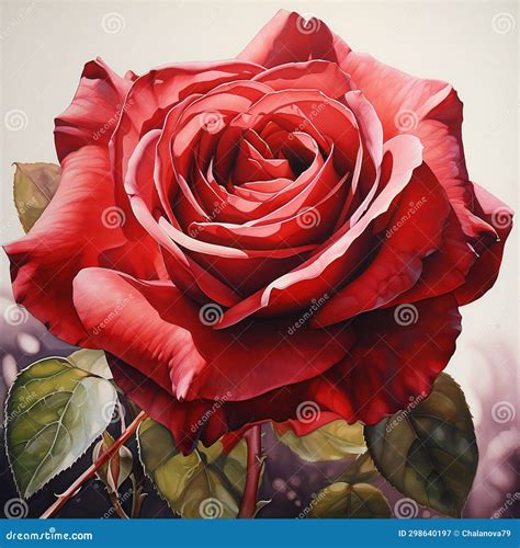 One Big Red Rose in the Garden. Painting Stock Image - Image of love ...