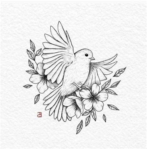 Delicate Bird Tattoo with Flower Design