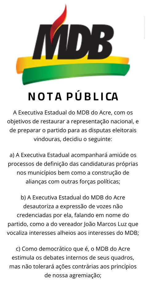 Em nota MDB dá ultimo aviso a João Marcus Luz que pode ser expulso