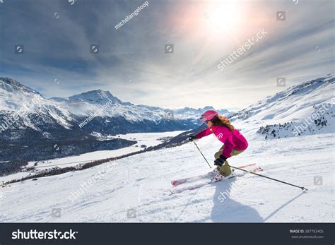female skier  downhill slope stock photo  shutterstock