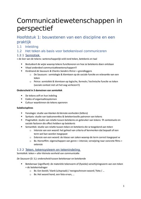 Samenvatting Communicatiewetenschappen In Perspectief Hoofdstuk 1